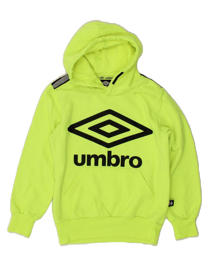UMBRO Boys Graphic Hoodie Jumper 7-8 Years Small Green Polyester Vintage Umbro and Second-Hand Umbro from Messina Hembry 