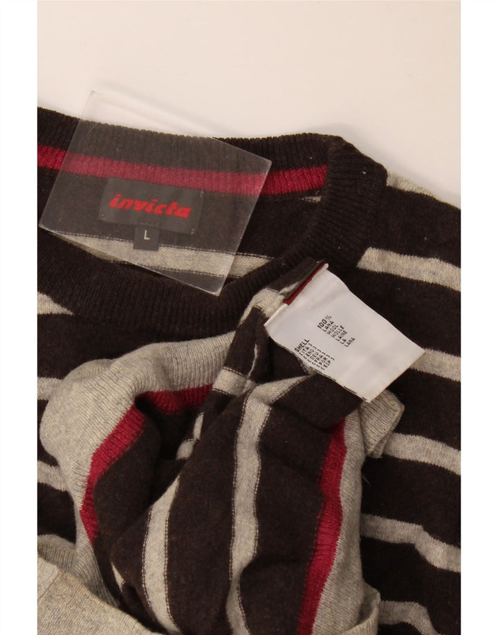 Maglione maglione girocollo da uomo Invicta in lana a righe grigie grandi