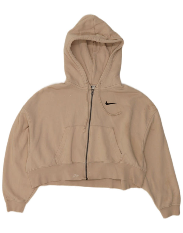 Felpa con cappuccio e zip Nike, vestibilità ampia, da donna, corta, UK 10, piccola, in cotone beige