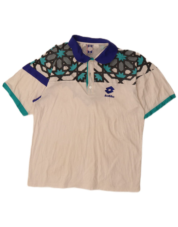 Polo da uomo Lotto XL in cotone geometrico bianco