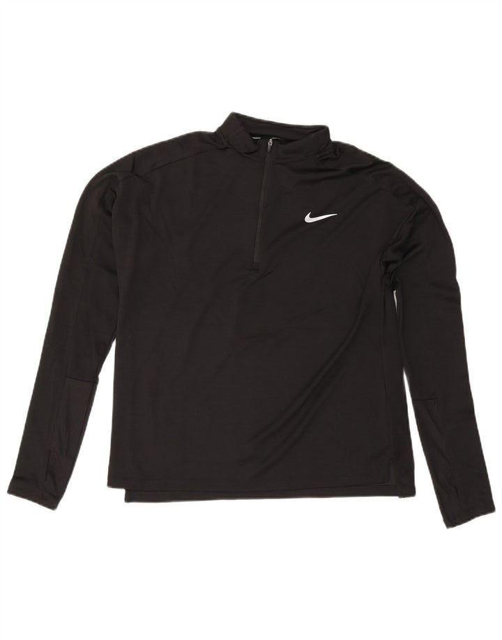 NIKE Top da tuta pullover con zip e collo Dri Fit da donna UK 14 medio nero