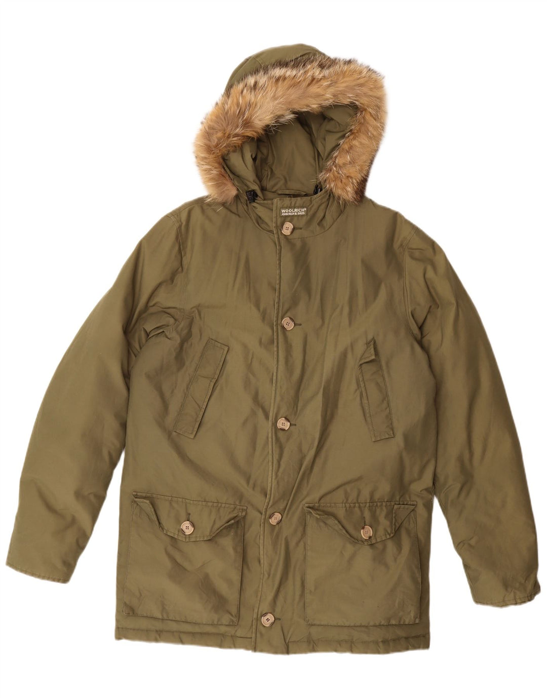 Giacca imbottita con cappuccio da bambino Woolrich 15-16 anni in cotone verde