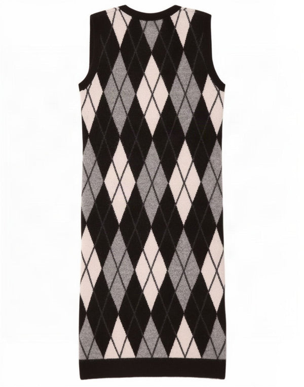 Abito maglione senza maniche Zara da donna UK 14 medio nero a rombi/diamante
