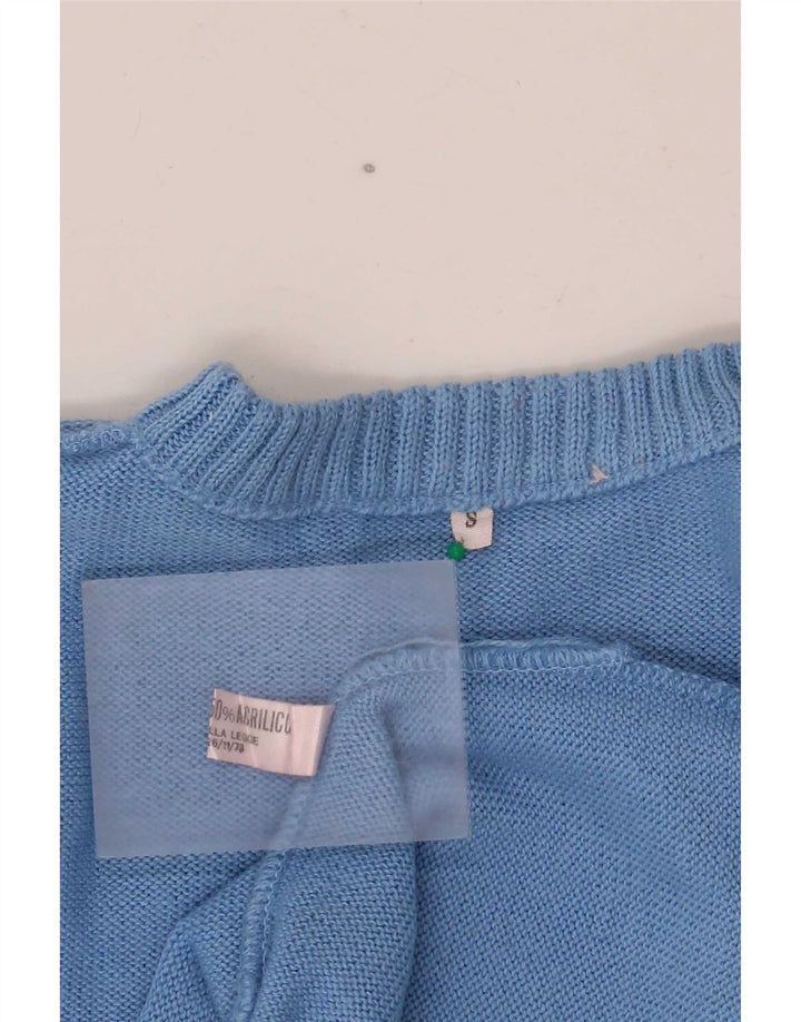 Maglione girocollo da uomo vintage in lana geometrica blu piccola