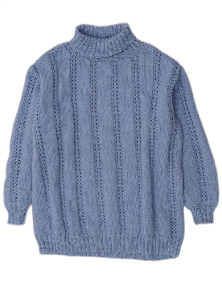 Maglione maglione vintage da donna con collo alto UK 14 grande blu