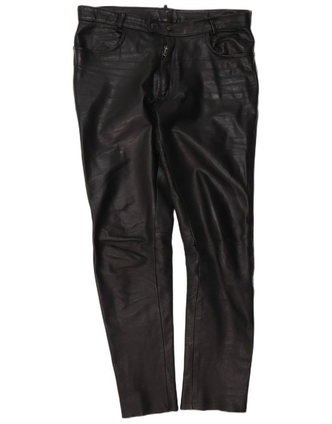 Pantaloni slim in pelle vintage da uomo W37 L34 in pelle nera