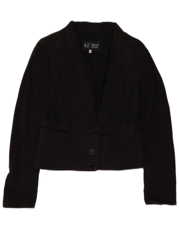 Giacca blazer a 3 bottoni corta da donna Armani Jeans IT 44 cotone nero medio