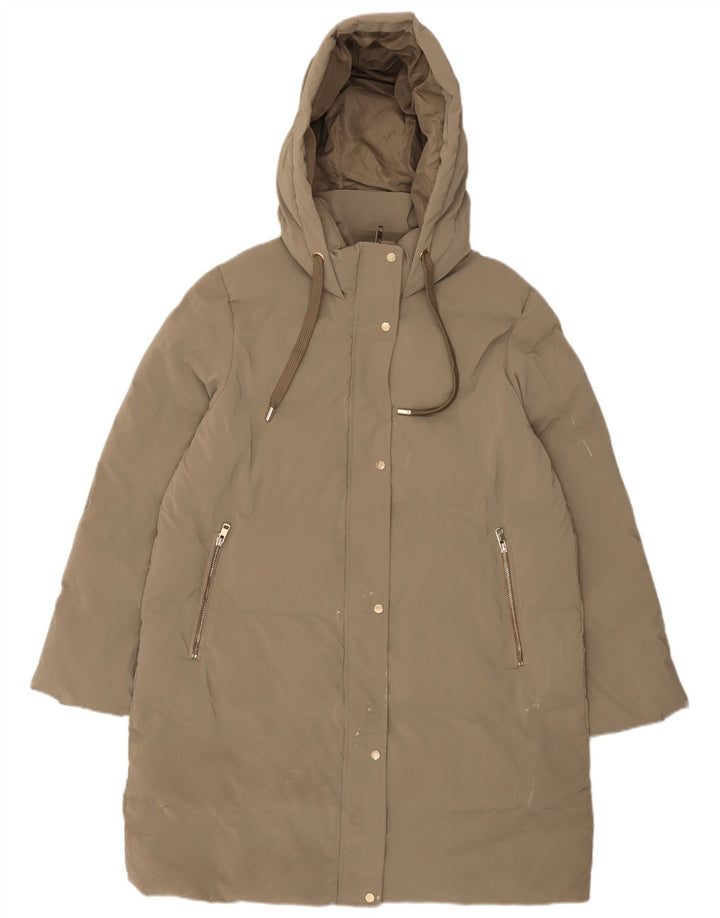 Cappotto imbottito con cappuccio da donna Zara UK 18 XL Poliestere kaki