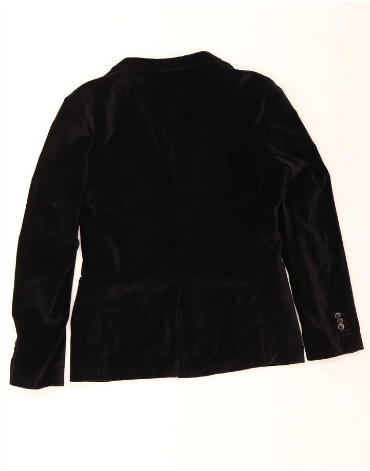 Giacca blazer in velluto da uomo a 2 bottoni VINTAGE UK 36 piccola nera
