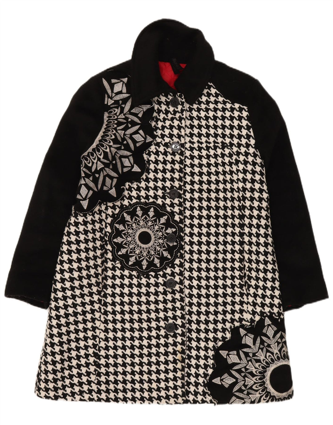 DESIGUAL Cappotto grafico da donna EU 44 XL Poliestere pied de poule nero