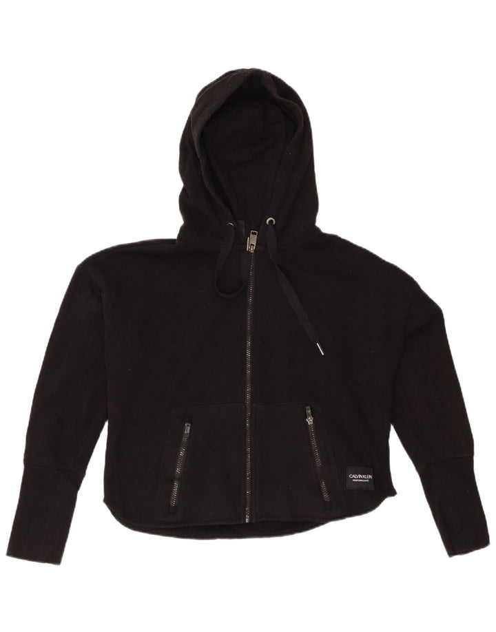 CALVIN KLEIN Maglione con cappuccio e zip grafica oversize da donna UK 10 piccolo nero