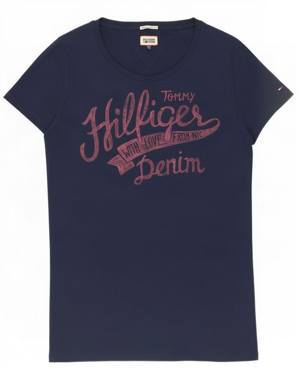 Tommy Hilfiger T-shirt grafica da donna UK 18 XL Blu navy Poliestere