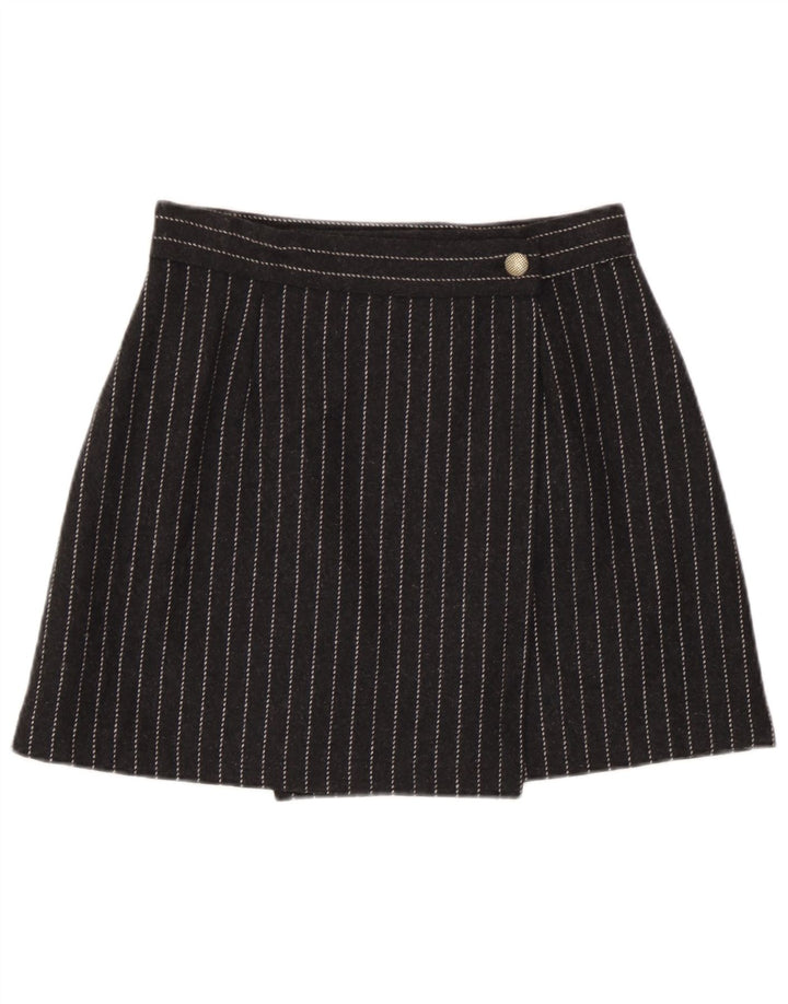 Mini gonna a portafoglio vintage da donna IT 44 media W28 viscosa a righe grigie