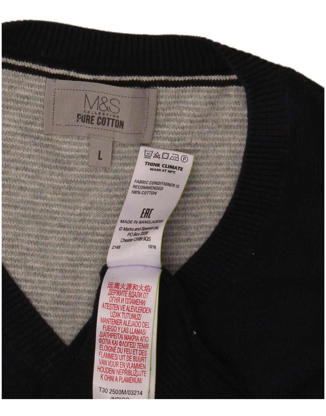 Maglione da uomo con scollo a V Marks & Spencer grande in cotone blu navy