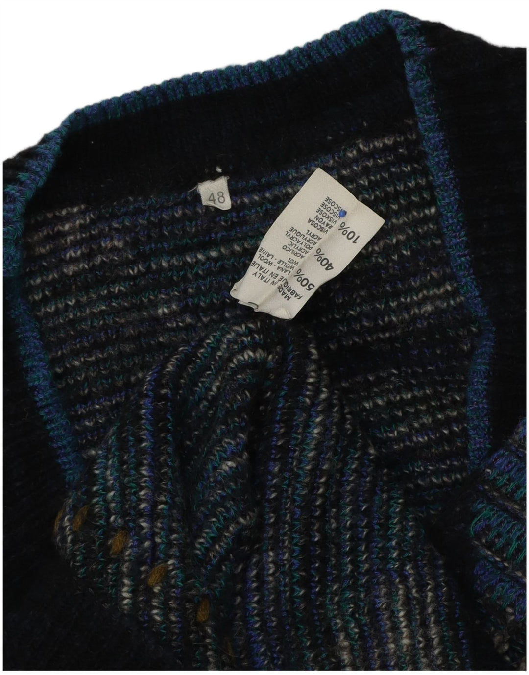 Maglione vintage da uomo con scollo a V IT 48 Lana a rombi/diamante blu medio