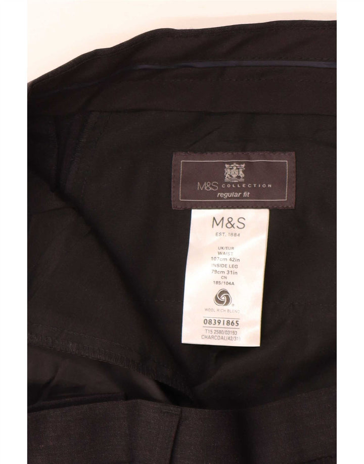 Pantaloni da abito vestibilità regolare da uomo Marks & Spencer W42 L31 lana grigia