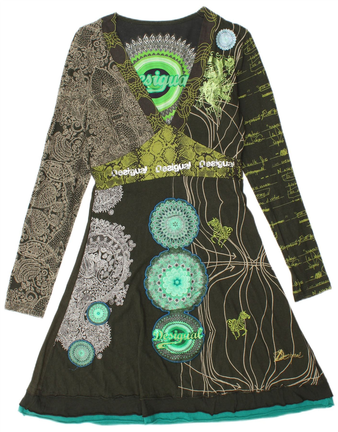 Desigual Abito da donna a linea A con grafica UK 12 Medio Cachi Cotone Paisley