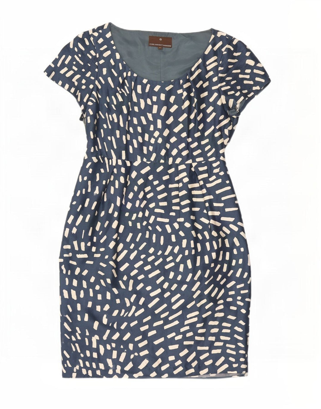 Abito tubino da donna Fenn Wright Manson UK 14 Seta geometrica blu medio