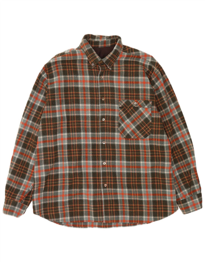 Camicia in flanella da boscaiolo vintage da uomo XL a quadri kaki