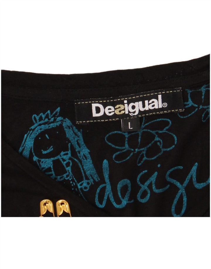 DESIGUAL Top grafico da donna manica lunga UK 16 Large Nero
