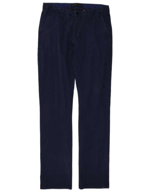 Pantaloni chino dritti da uomo Zara EU 42 Large W32 L34 cotone blu navy