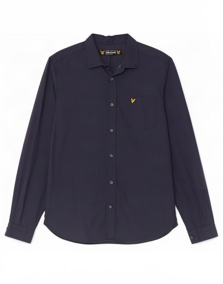 Camicia da uomo Lyle & Scott in cotone maculato medio blu navy