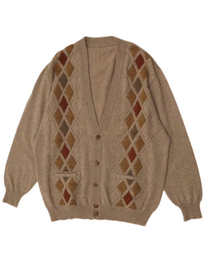Maglione cardigan vintage da uomo XL marrone a rombi/diamante