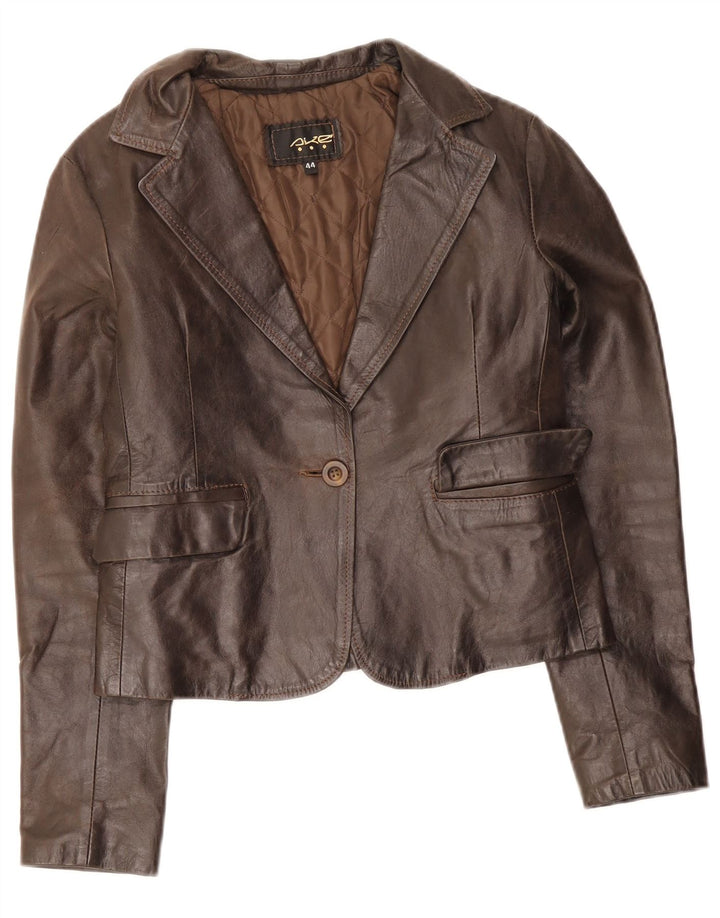 Giacca blazer in pelle vintage da donna a 1 bottone IT 44 Marrone medio