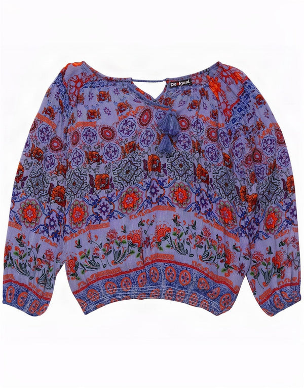 Desigual Donna Camicetta Oversize a Maniche Lunghe Top UK 18 XL Blu Floreale