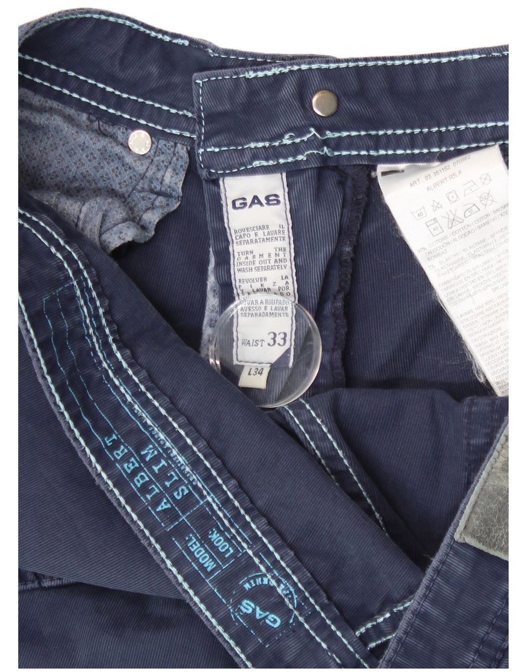 Pantaloni casual slim da uomo Gas W33 L34 in cotone blu navy