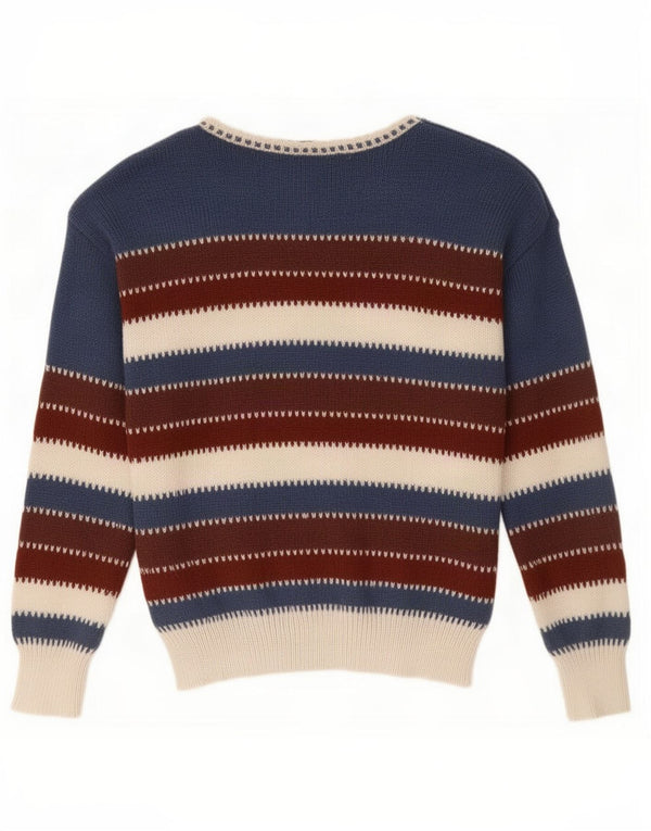 Maglione vintage da donna con scollo a barca UK 14 a righe multicolori medie