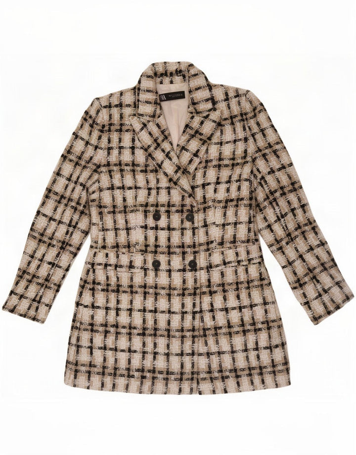 Giacca blazer doppiopetto da donna Zara UK 12 Acrilico a quadri beige medio