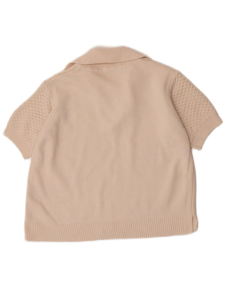Maglione corto da donna Marks & Spencer con collo a polo UK 14 medio bianco sporco