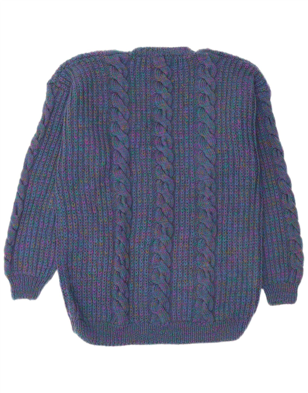 Maglione maglione con scollo a V da donna VINTAGE UK 14 grande blu navy screziato