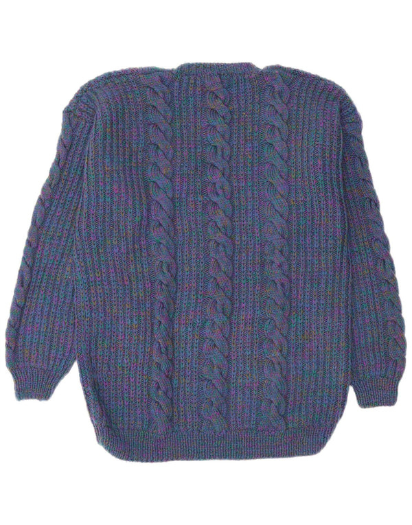 Maglione maglione con scollo a V da donna VINTAGE UK 14 grande blu navy screziato