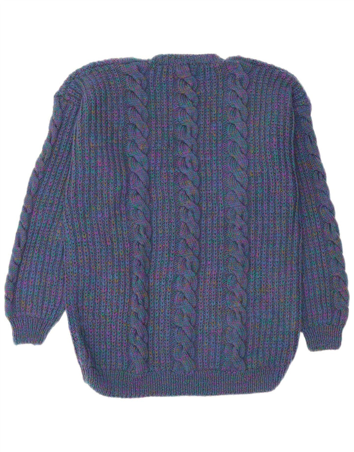 Maglione maglione con scollo a V da donna VINTAGE UK 14 grande blu navy screziato
