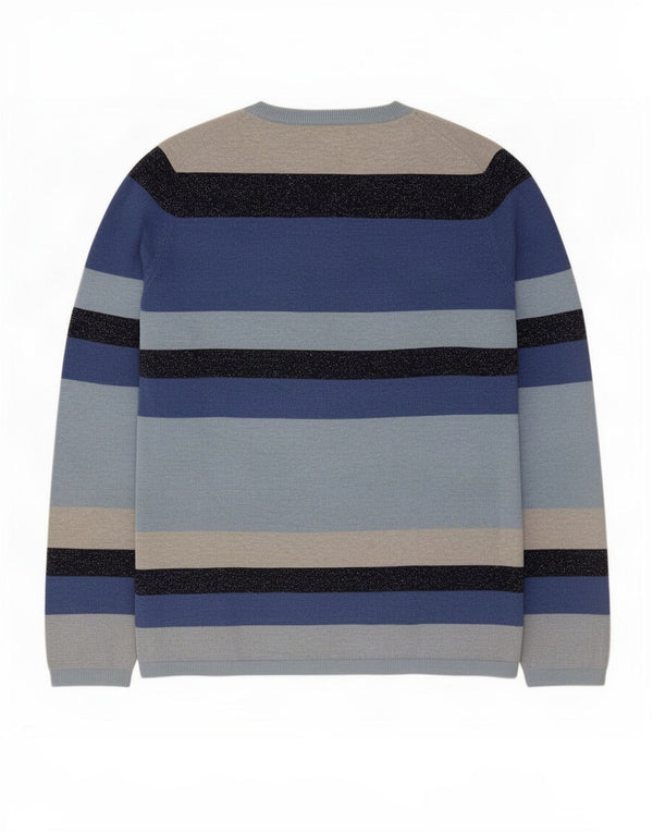 Maglione maglione con scollo a V da donna Tommy Hilfiger UK 14 a righe blu medio