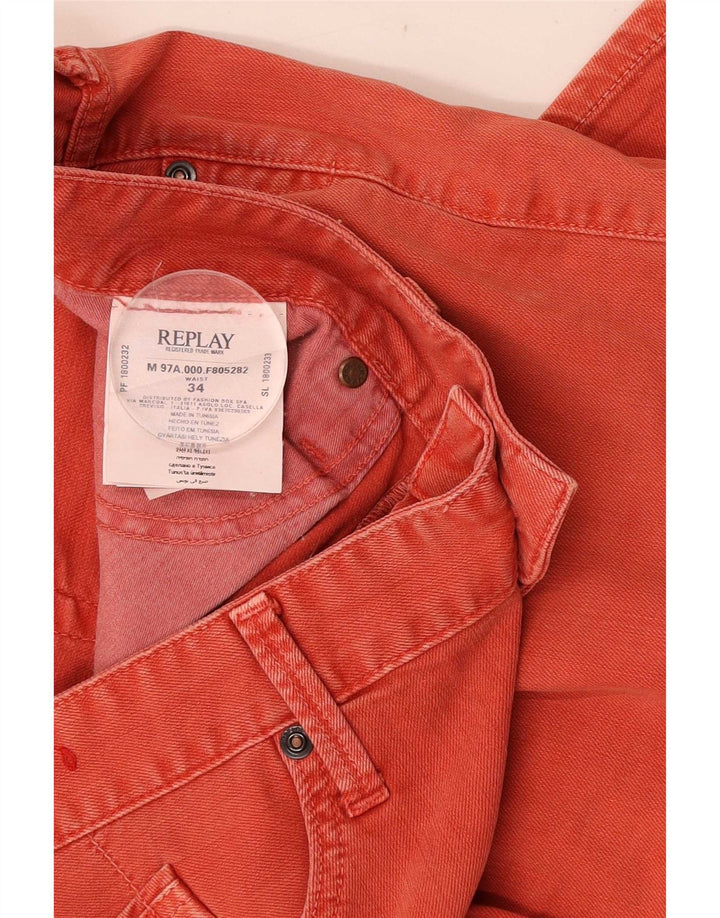 Replay Pantaloncini di jeans regolari con grafica da uomo W34 Large Rosso Cotone