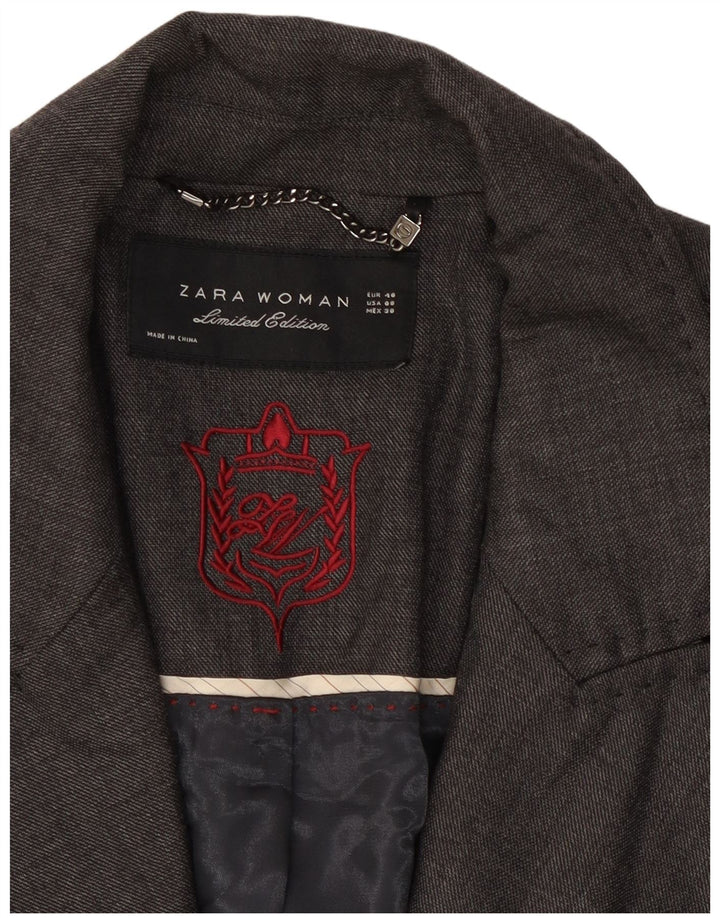 Giacca blazer a 1 bottone da donna Zara US 8 in lana grigio medio