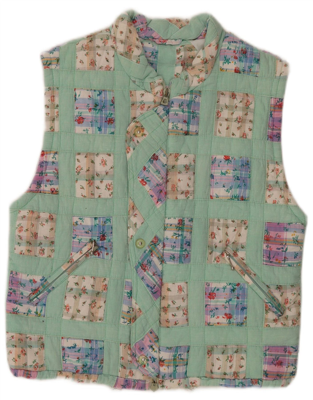 Gilet Donna Trissi IT 40 Cotone Patchwork Verde Medio