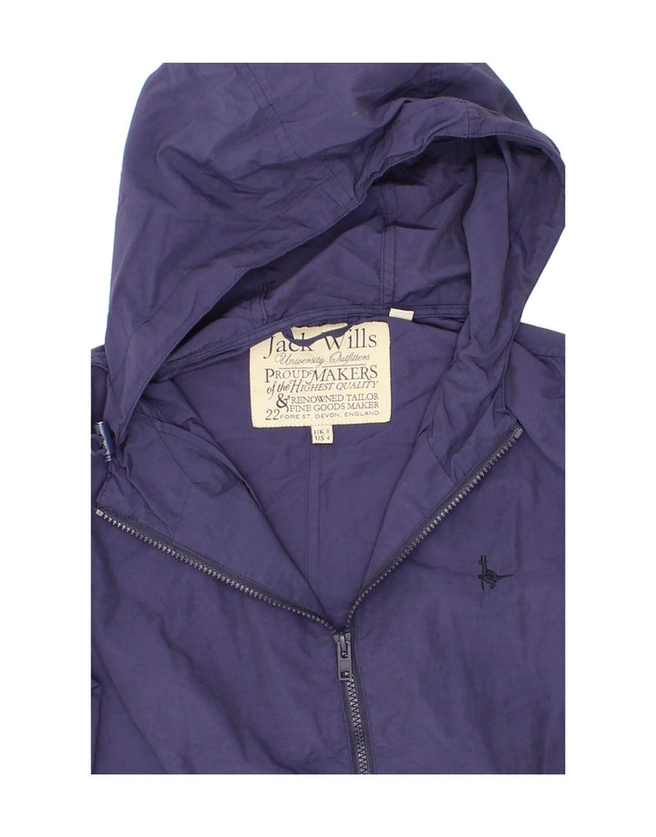 JACK WILLS Womens Hooded Rain Jacket UK 8 Small Blue Cotton Vintage Jack Wills and Second-Hand Jack Wills from Messina Hembry 