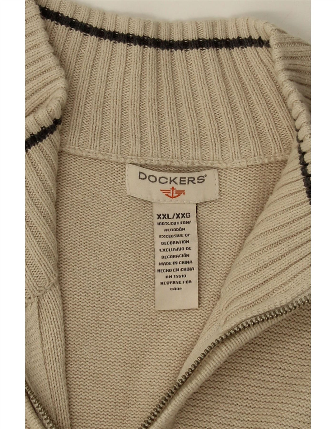 DOCKERS Mens Zip Neck Jumper Sweater 2XL Beige Cotton Vintage Dockers and Second-Hand Dockers from Messina Hembry 