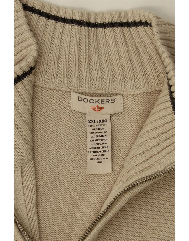 DOCKERS Mens Zip Neck Jumper Sweater 2XL Beige Cotton Vintage Dockers and Second-Hand Dockers from Messina Hembry 