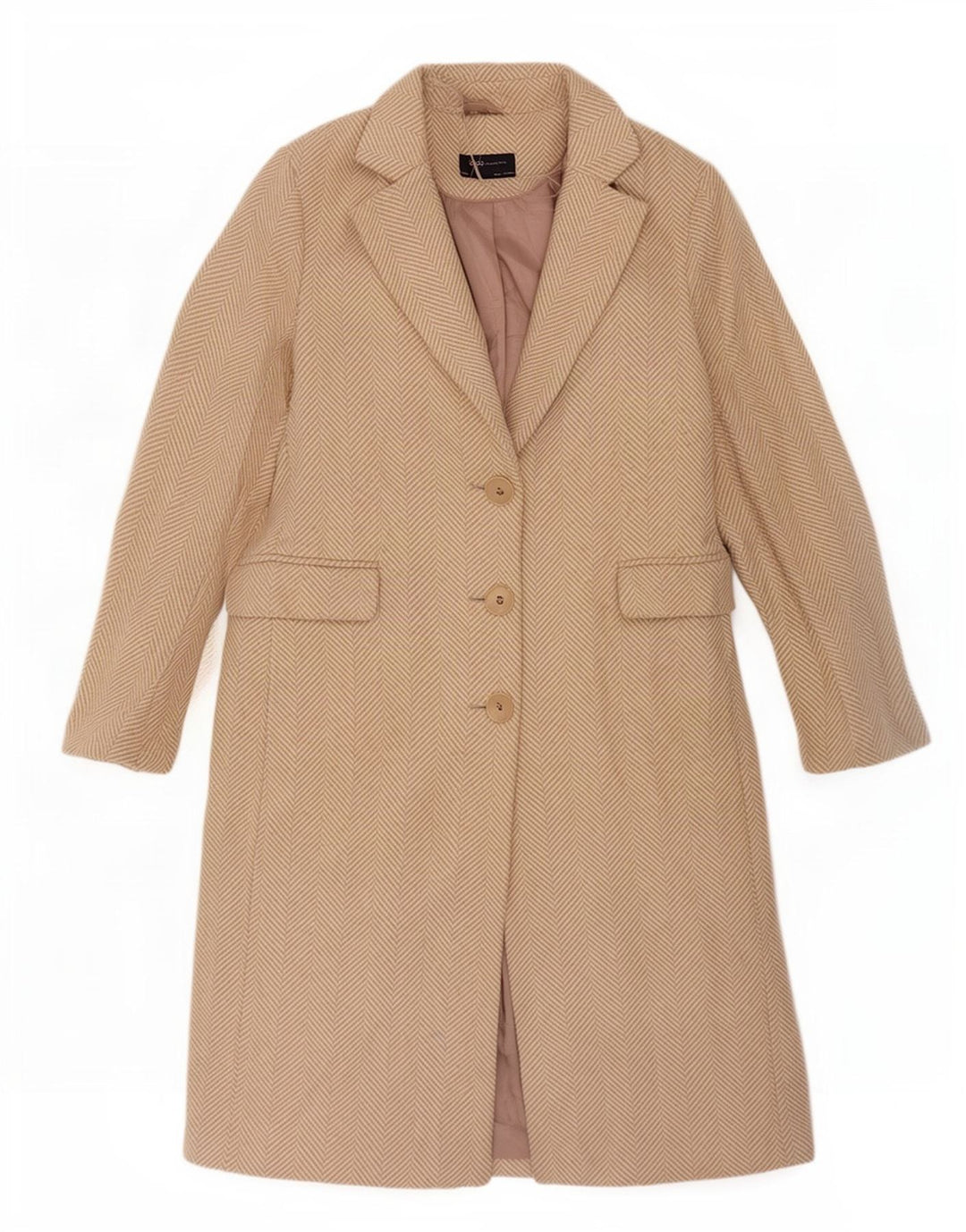 Cappotto da donna Marks & Spencer UK 12 Poliestere a spina di pesce beige medio