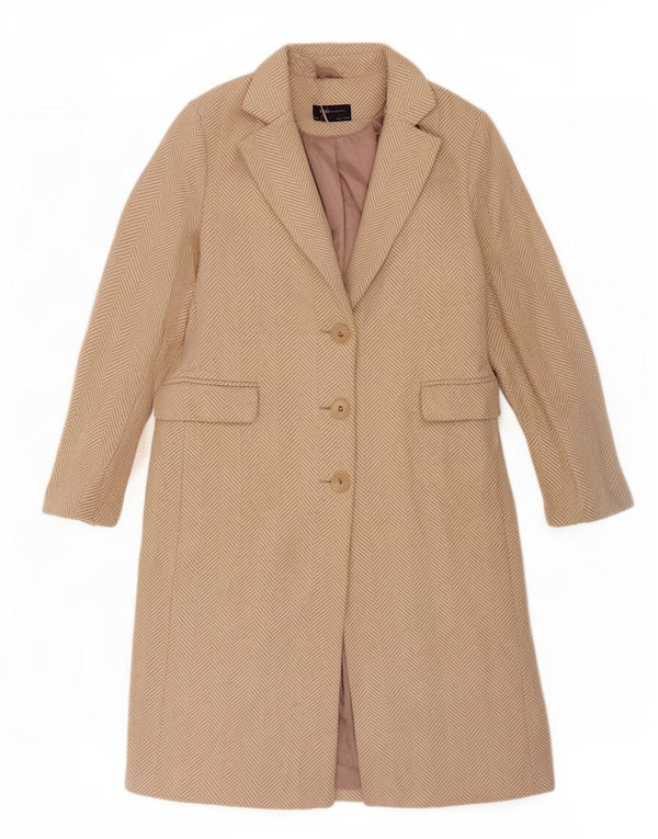 Cappotto da donna Marks & Spencer UK 12 Poliestere a spina di pesce beige medio
