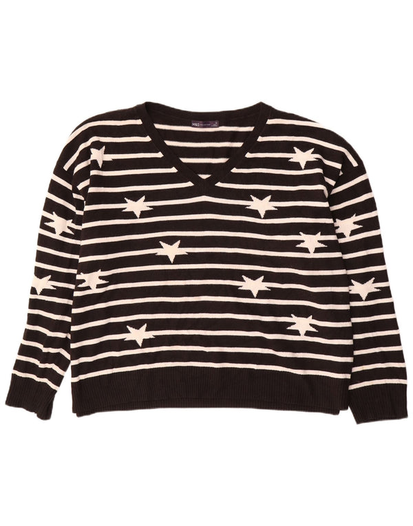 Maglione maglione con scollo a V da donna Marks & Spencer UK 22 3XL a righe nere