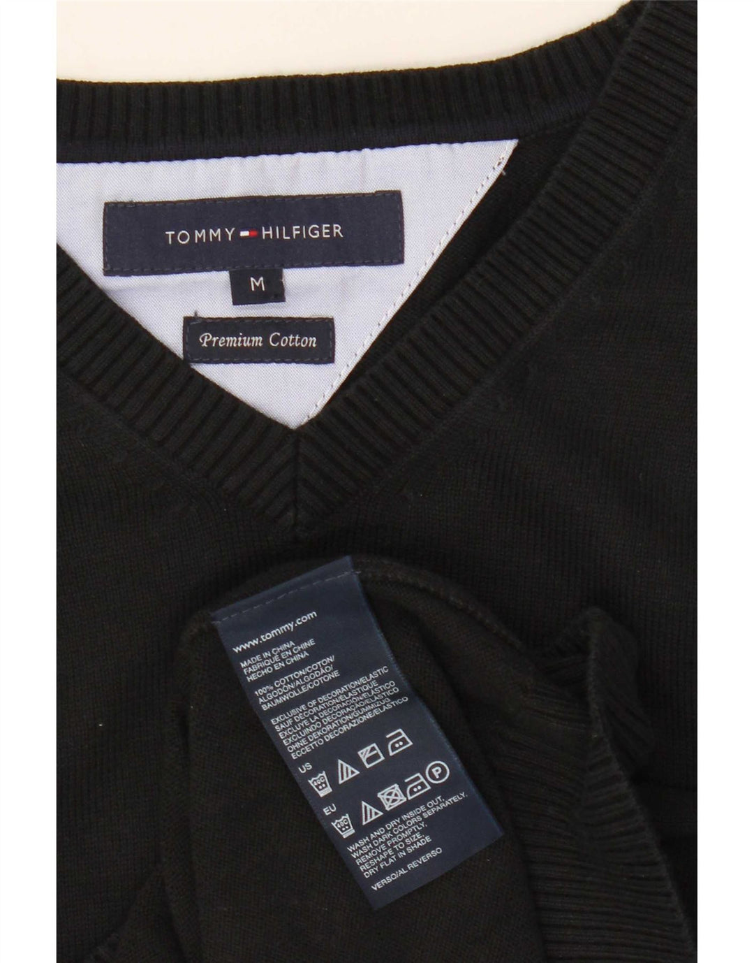 Maglione maglione con scollo a V da uomo Tommy Hilfiger cotone nero medio
