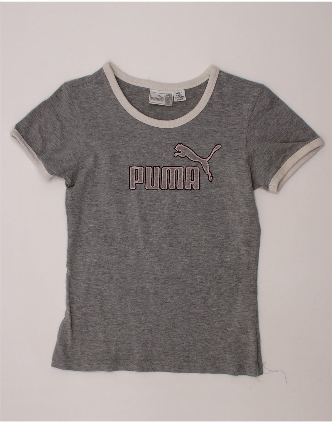 PUMA Womens Crop Graphic T-Shirt Top UK 8 Small  Grey Vintage Puma and Second-Hand Puma from Messina Hembry 