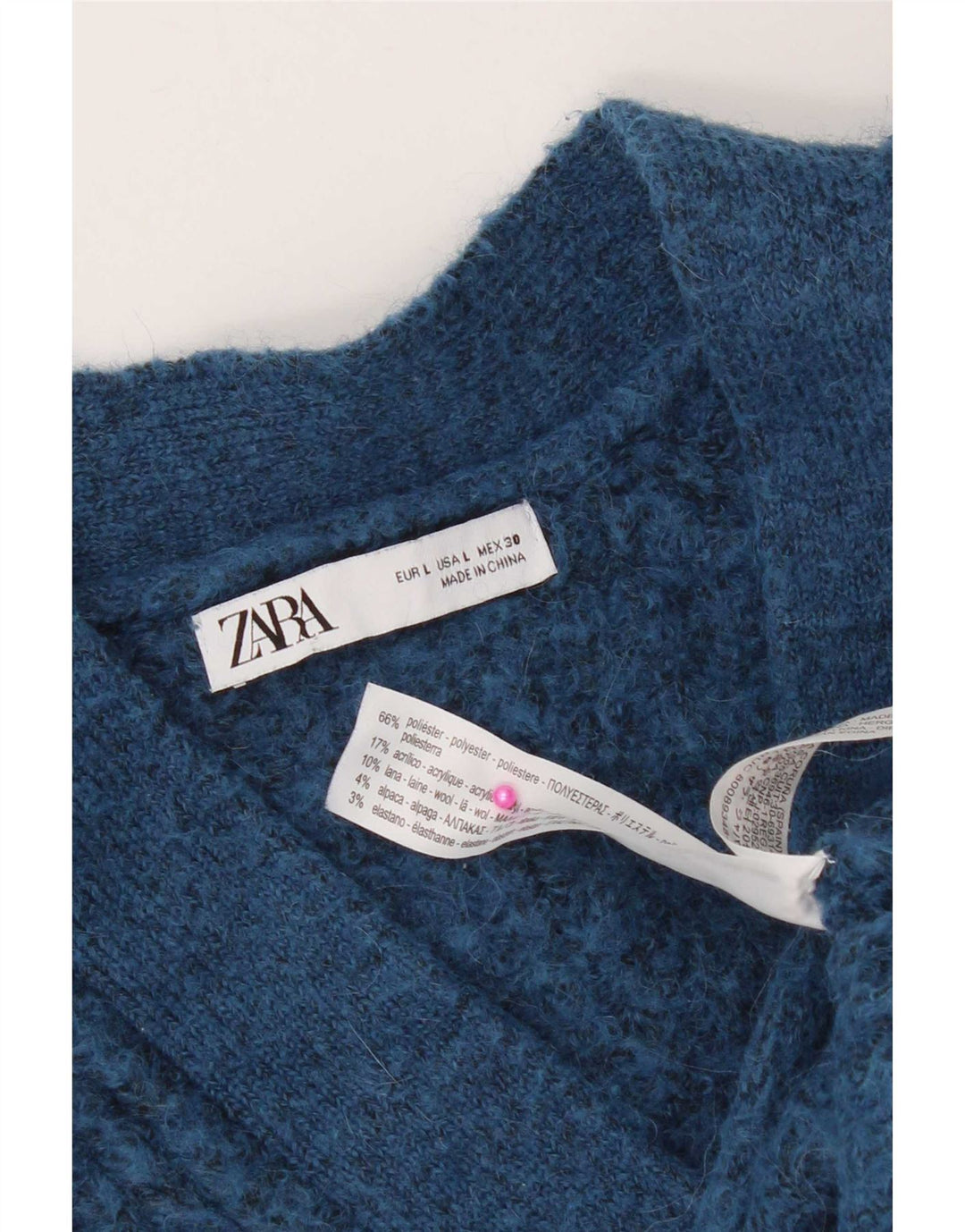 Maglione cardigan oversize corto da donna Zara UK 16 grande poliestere blu