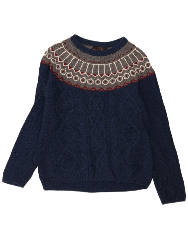 Maglione Zara da uomo con scollo a barca, blu navy medio, Fair Isle
